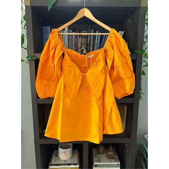 NWT For Love & Lemons Lucia Mini Dress Off the Shoulder Tie Front Orange Small - Picture 6 of 11